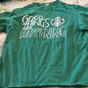 Starbucks med Tee in Vibrant Green. Distressed hem.